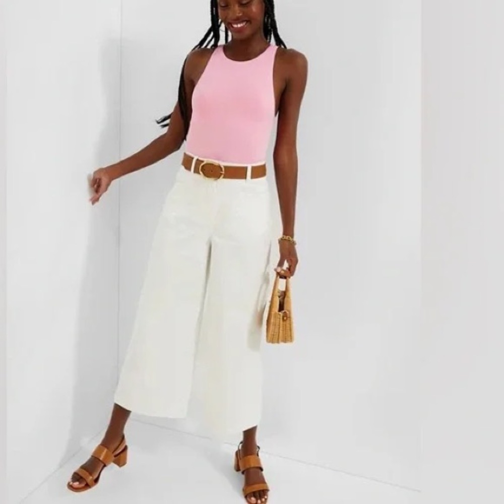 Staud cream cropped pant light weight wide leg size 4 new with tags